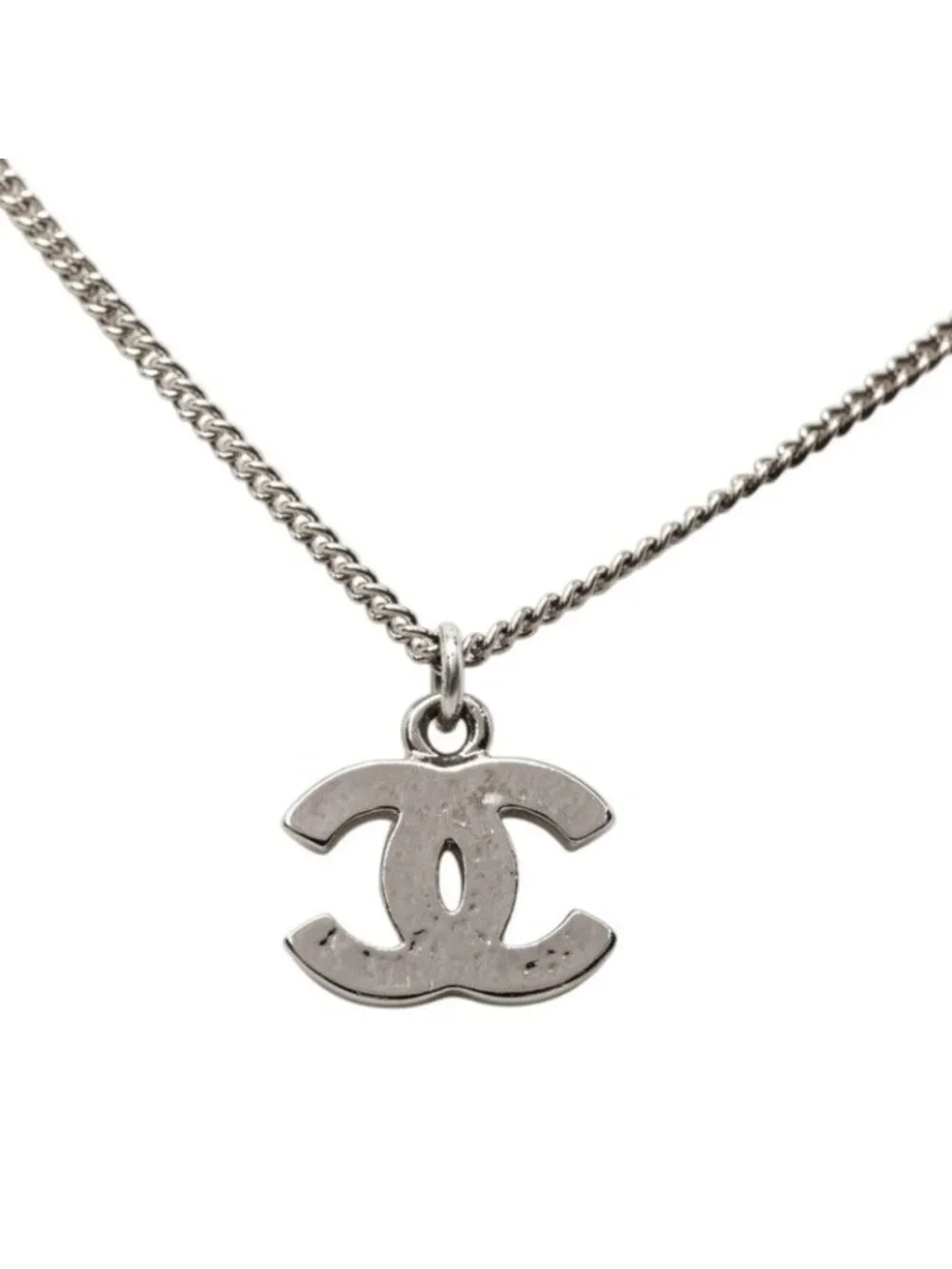 Chanel CC Logo Chain Pendant Stamp Silver Metal Rhinestone